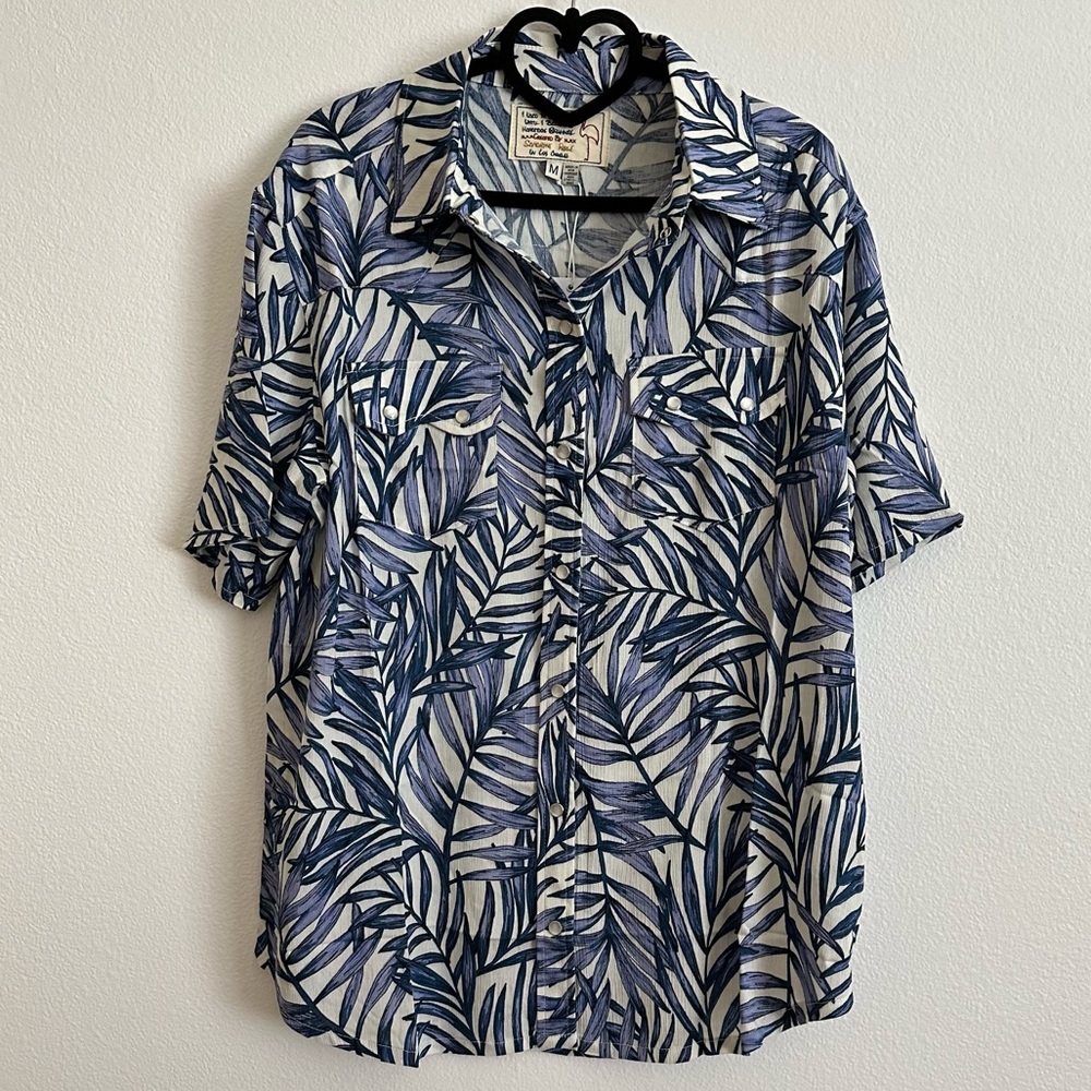 Free People x Sandrine Rose Blue Tropical Hawaiian Western Top Size M